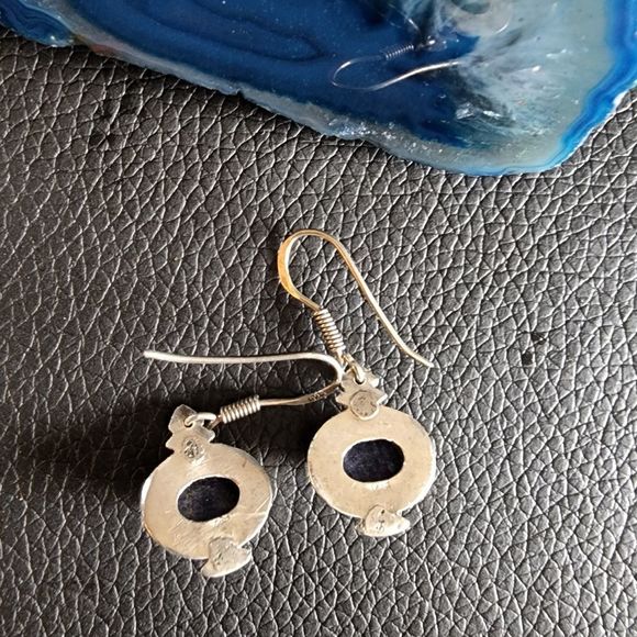 Lapis Stone and Sterling Silver Earrings Semi Precious Stone 925 Silver - Picture 4 of 5